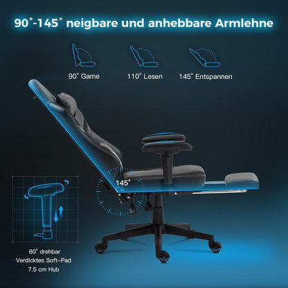 Gaming Stuhl mit Taschenfederkissen Massage Pu Leder Kopfstütze