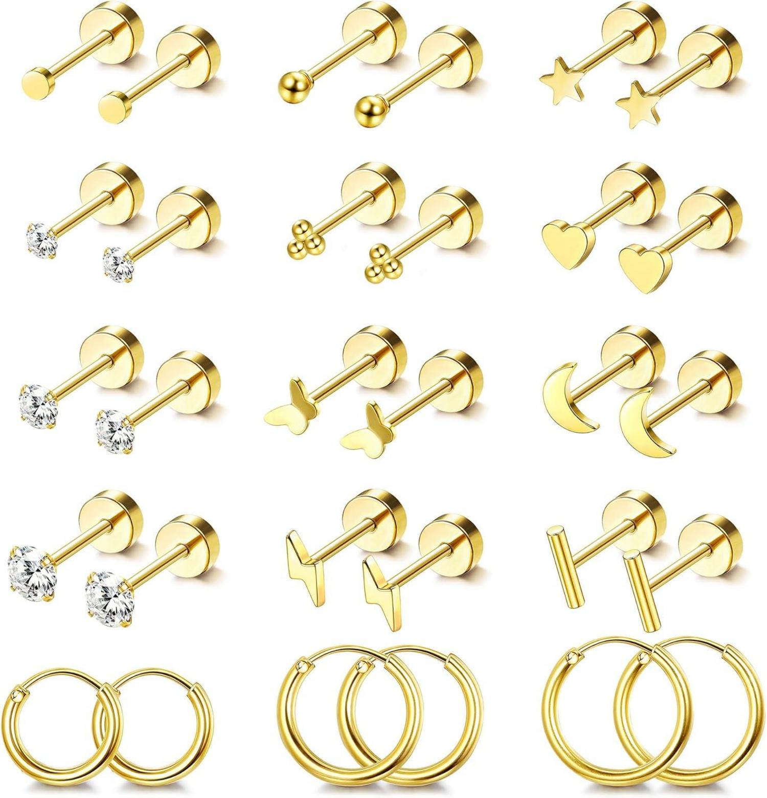 15 Paar Goldene Ohrringe Set für Damen Piercing Ohr Ohrringe Gold
