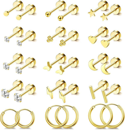 15 Paar Goldene Ohrringe Set für Damen Piercing Ohr Ohrringe Gold