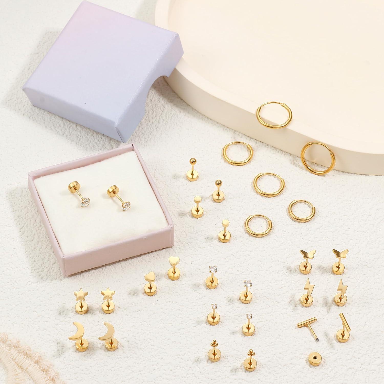 Hypoallergene Goldene Ohrstecker Set 15 Paar Creolen Chirurgenstahl