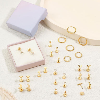 Hypoallergene Goldene Ohrstecker Set 15 Paar Creolen Chirurgenstahl