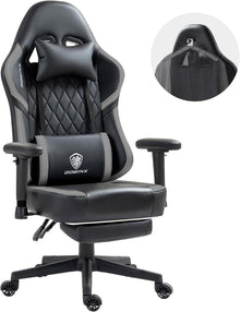 Ergonomischer Gaming Stuhl mit Massage und Fußstütze Schwarz Grau
