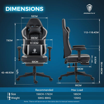 Ergonomischer Gaming Stuhl mit Massage und Fußstütze Schwarz Grau