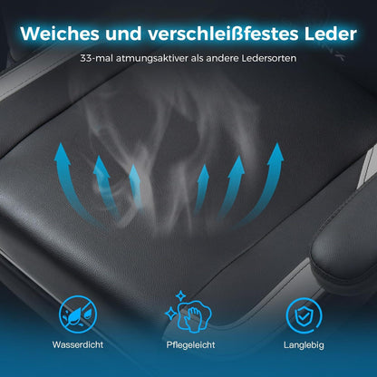 Ergonomischer Gaming Stuhl mit Massage Kopfstütze Fußstütze 135KG Schwarz Grau