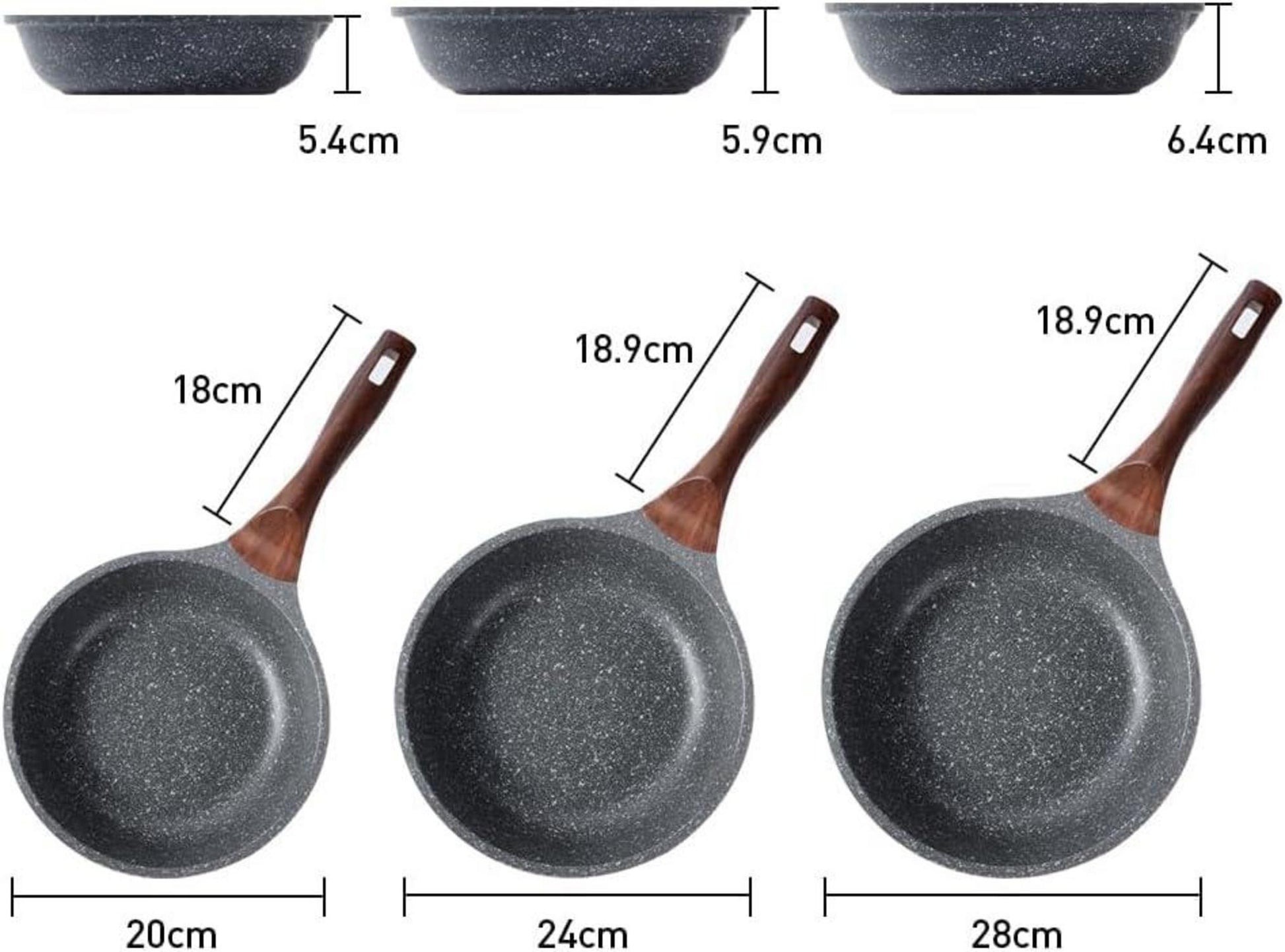RIOVARM Induktion Bratpfanne Set 20 24 28 cm, Antihaft