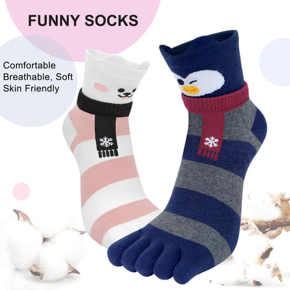 Damen Zehensocken Baumwolle Tier-Obst Muster 5er-Set Größe 35-40