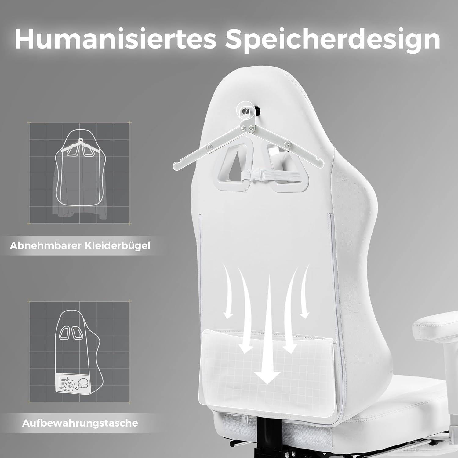 Gaming Stuhl Massage Kopfstütze Ergonomisch Weiße Bürostuhl 135KG