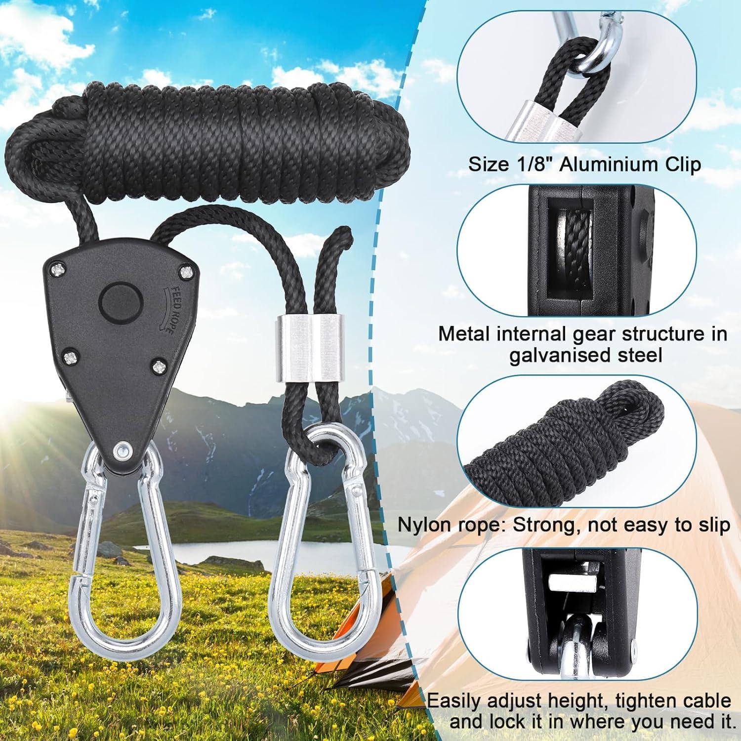 HEJO 6er Set Ratchet Hangers verstellbares Seilratsche für Zelte & Lampen