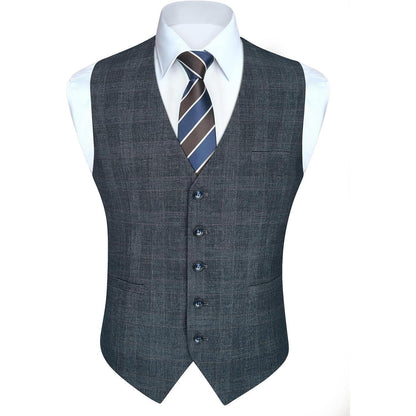 Herren Weste Kariert Baumwolle V-Ausschnitt Marineblau XL