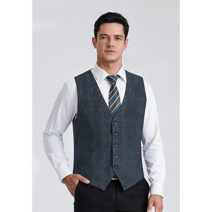 Herren Weste Kariert Baumwolle V-Ausschnitt Marineblau XL