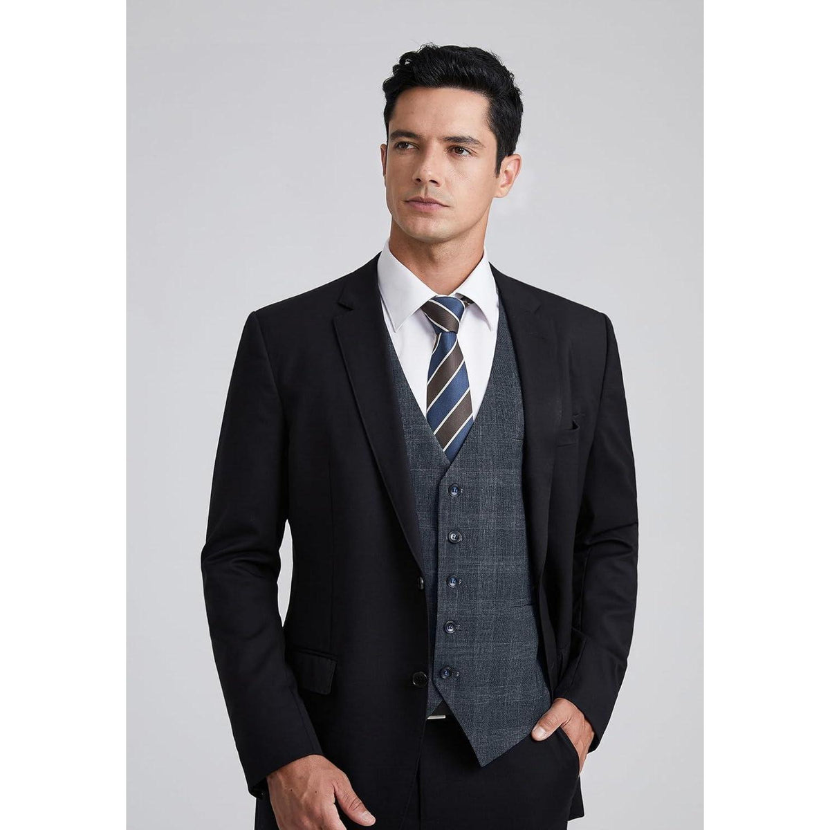 Herren Weste Kariert Baumwolle V-Ausschnitt Marineblau XL