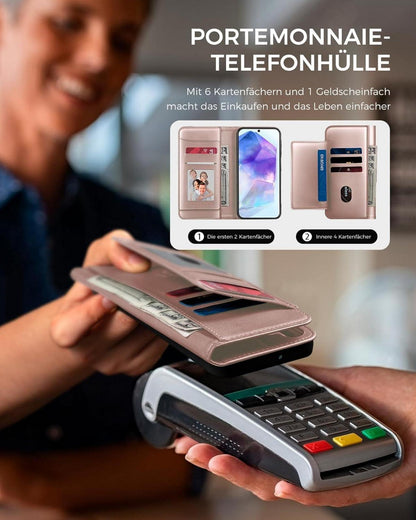 Handyhülle Samsung Galaxy A55 Rosegold RFID Schutz Glas Standfunktion