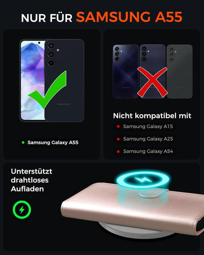 Handyhülle für Samsung Galaxy A55 mit RFID Schutzglas Rosegold