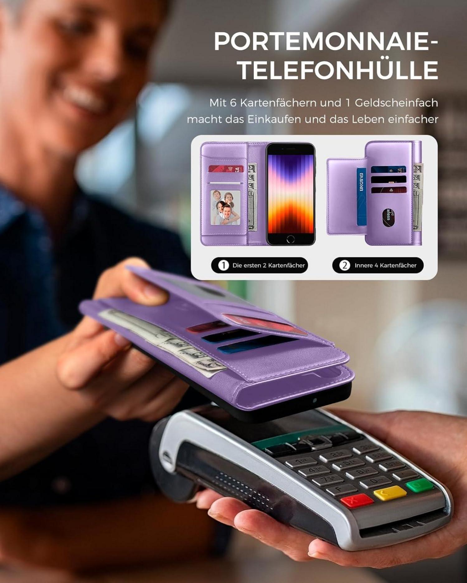 Handyhülle für iPhoneSE 2022/SE 2020 Lederhülle mit Panzer Glas RFID