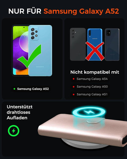Samsung Galaxy A52S 5G Hülle Rosegold Klapphülle Panzer Schutz-Glas