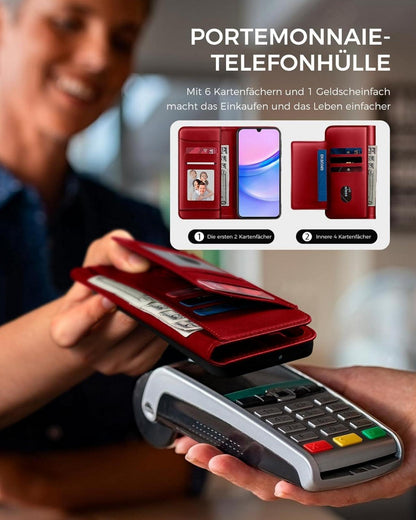 Handyhülle Samsung Galaxy A15 Panzer Schutz Glas RFID Rot