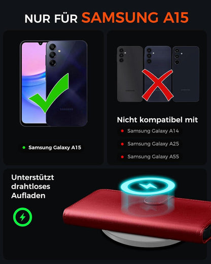 Samsung Galaxy A15 Klapphülle Rot RFID Schutz Standfunktion