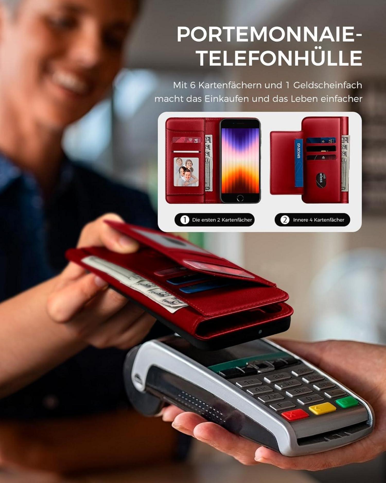 Handyhülle für iPhone SE 2020/2022 Klapphülle Leder Schutzhülle Rot