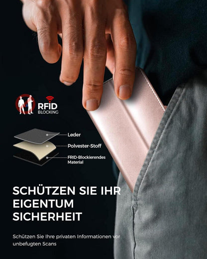 Handyhülle Samsung Galaxy A15 - Panzer Schutz Glas, Kartenfächer, RFID, Standfunktion - Rosegold