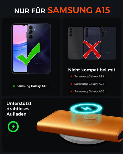 Handyhülle Samsung Galaxy A15 Premium Lederhülle Schutzhülle Orange