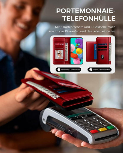 Samsung Galaxy A51 Handyhülle Rot, RFID Schutz, Standfunktion