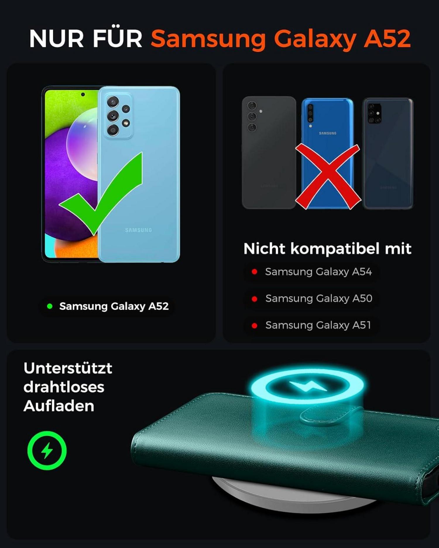 Samsung Galaxy A52S 5G Klapphülle Premium Lederhülle + Panzerglas, Grün