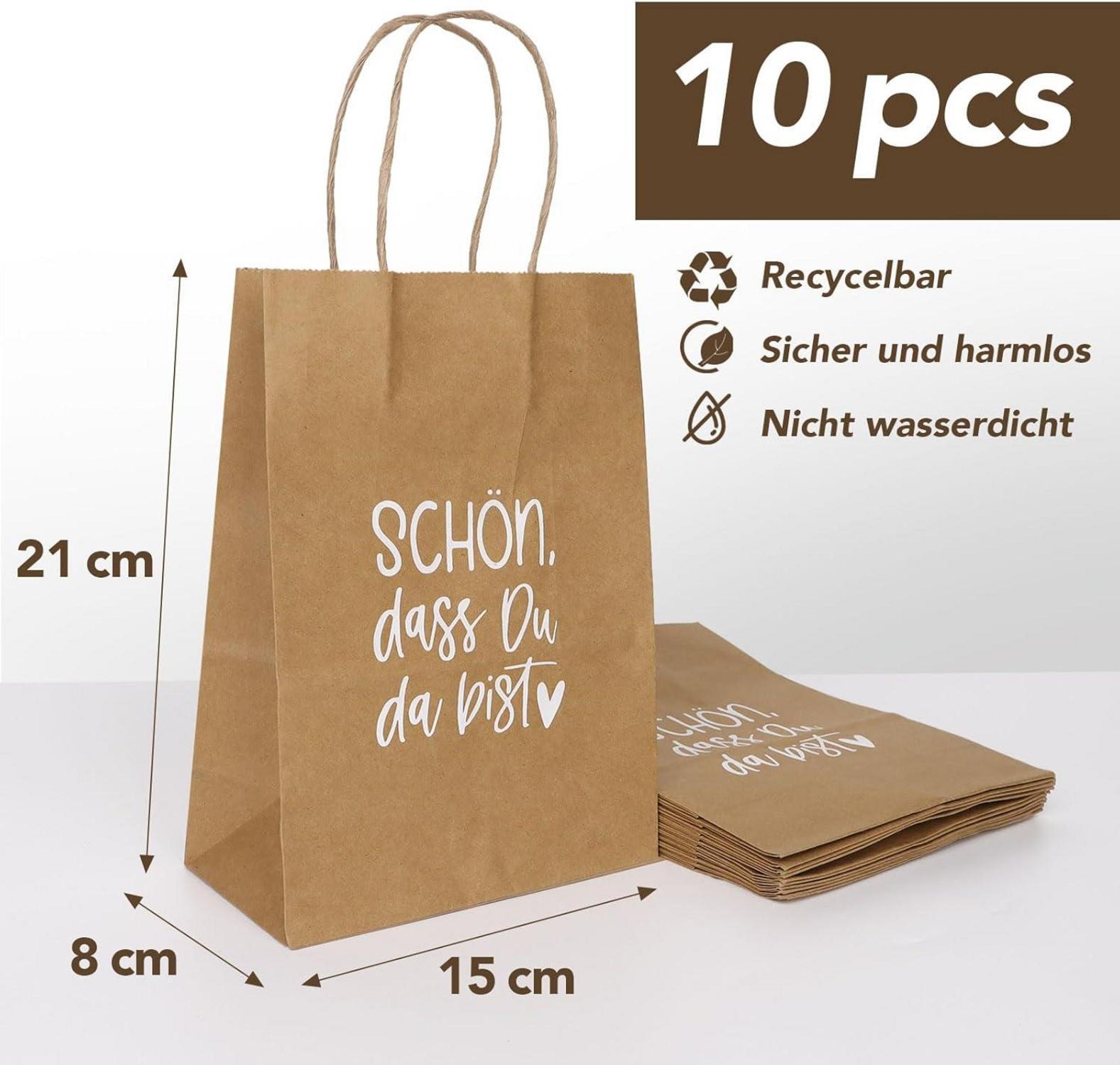 10x Geschenktüten Kraftpapier 21x15x8cm Henkel - Party