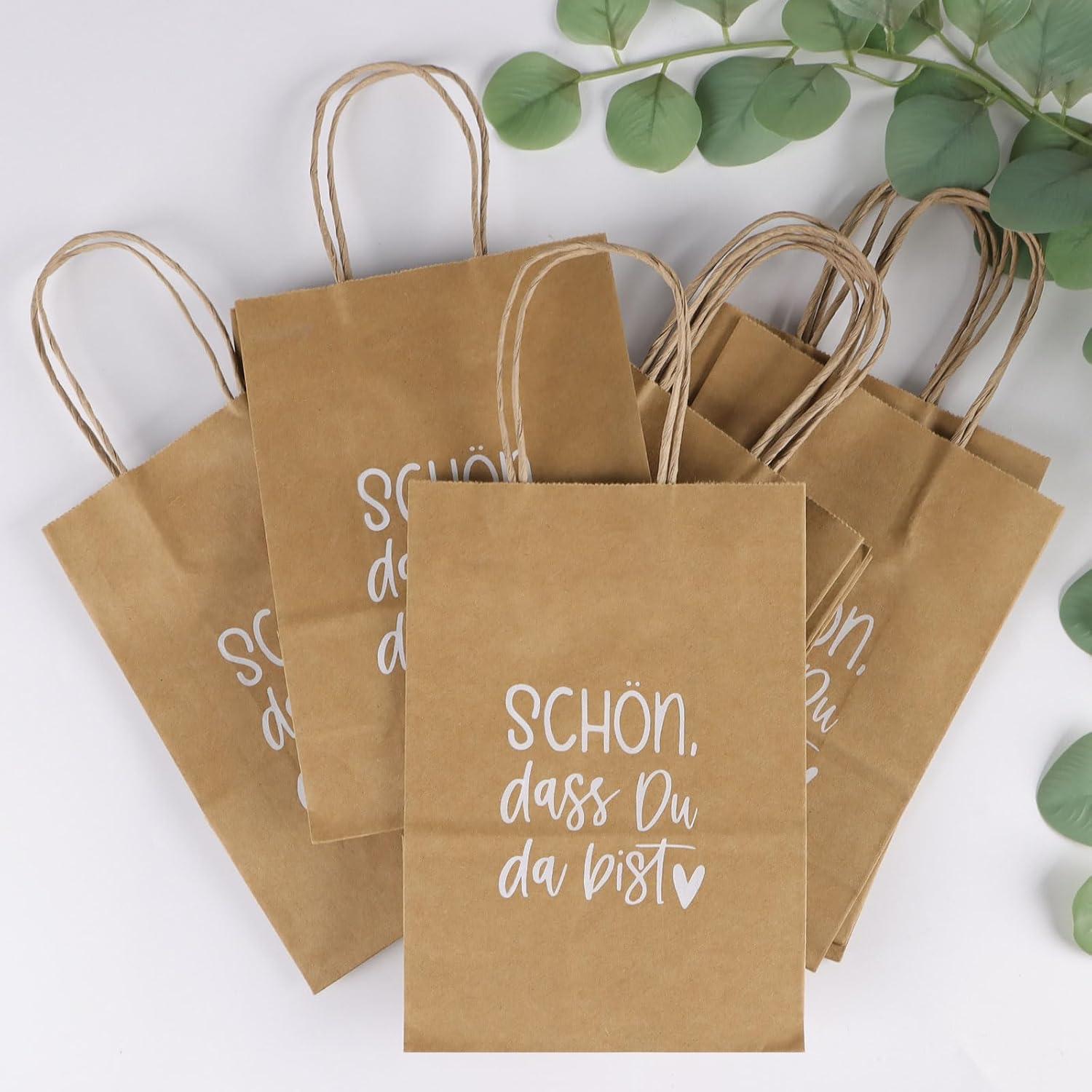 10er Set Kraftpapiertüten 21x15x8cm Henkel Geschenktüten Party Hochzeit
