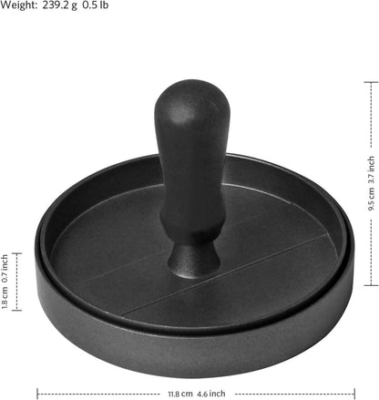 Burgerpresse aus Edelstahl mit ABS-Griff und Antihaftbeschichtung