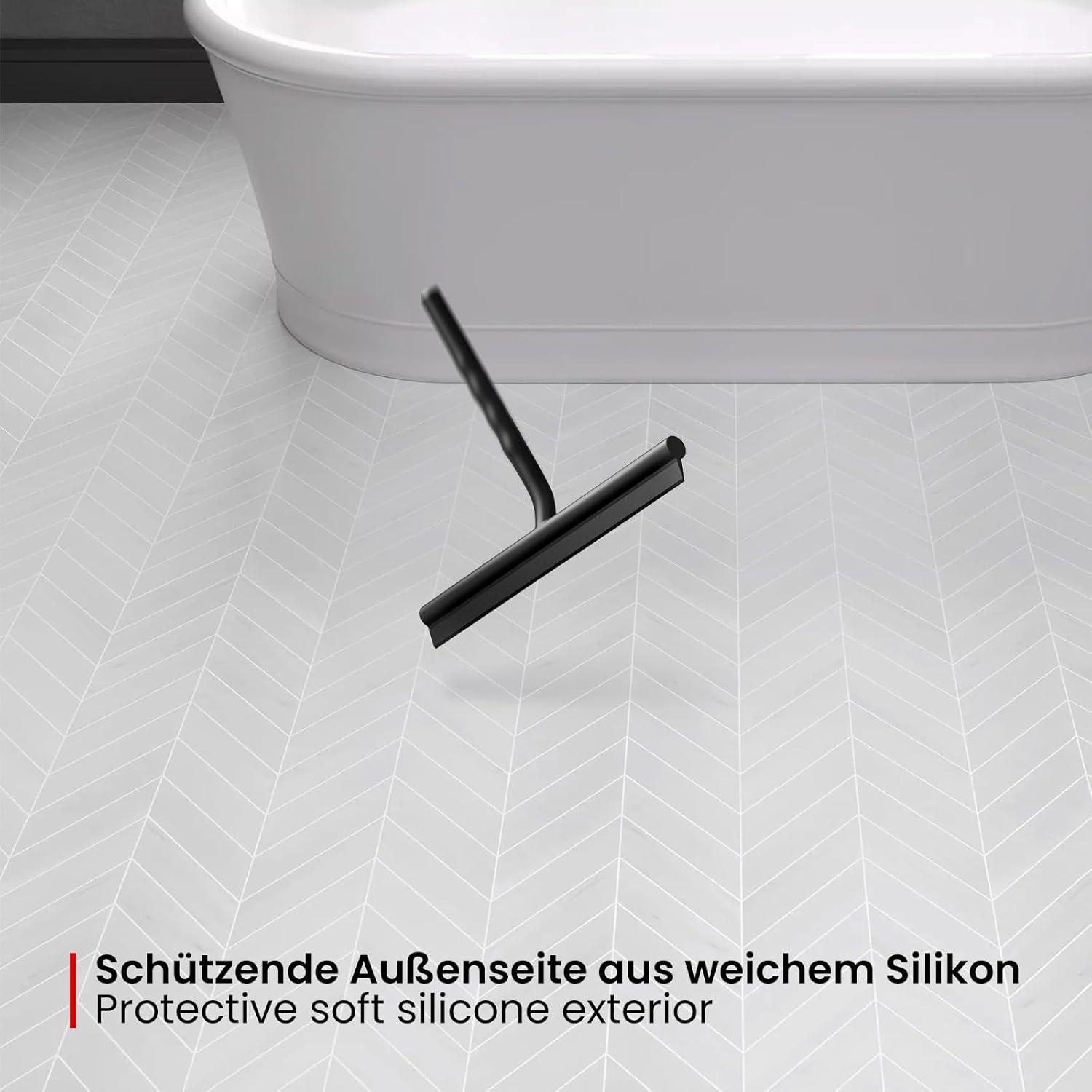 Silikon Duschabzieher Schwarz 21cm Breit Edelstahl Kern