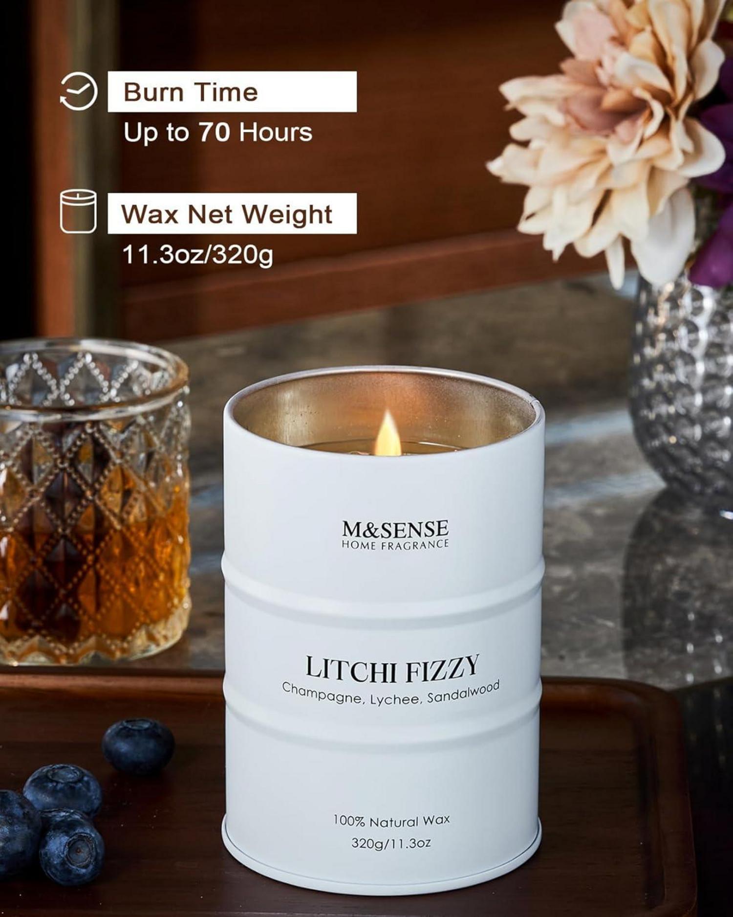M&SENSE Duftkerze Litchi Fizzy 320g 70h Sojakerze Sommer Aromatherapie Geschenk