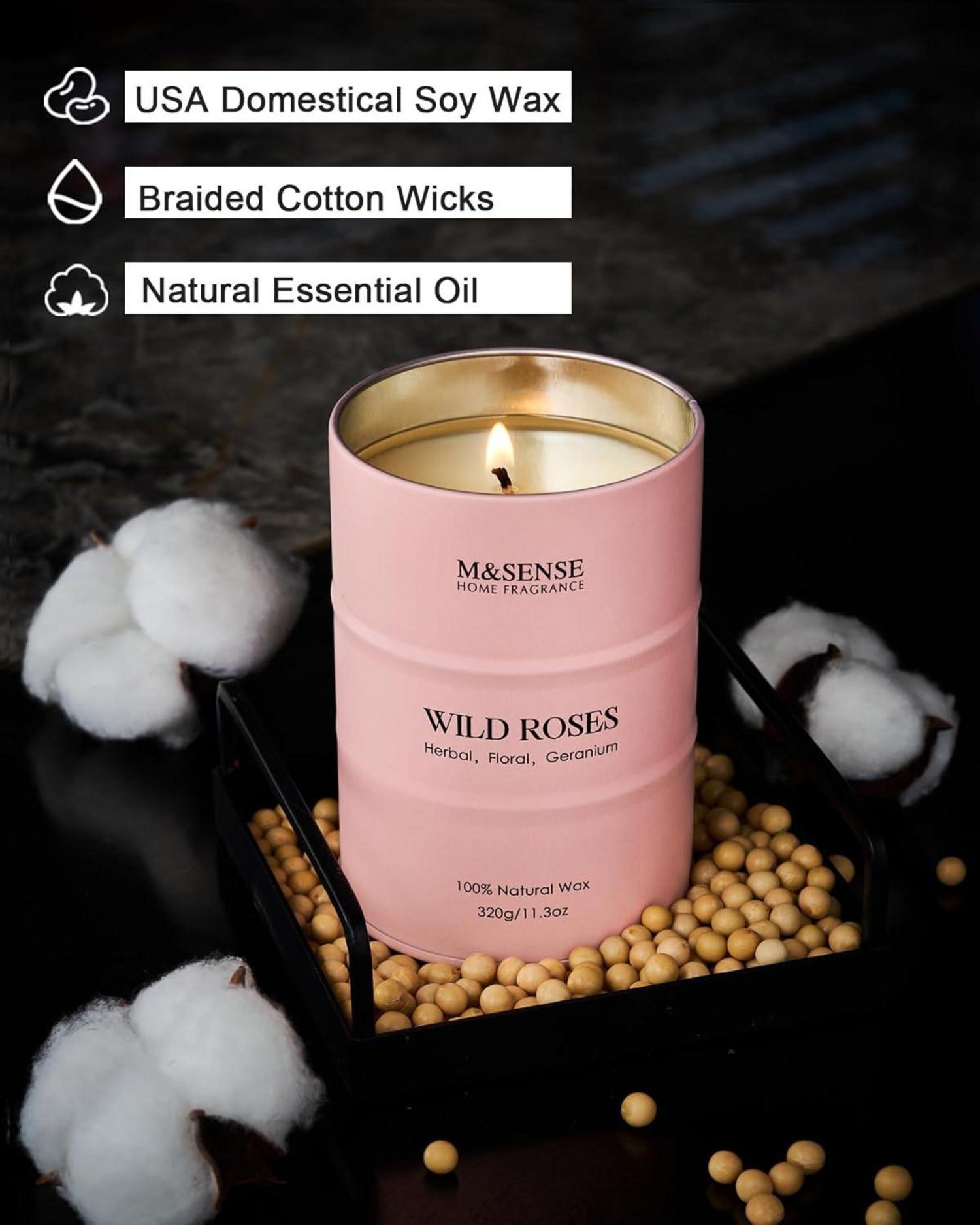 Natürlich duftende Soja-Kerze Wildrose 320g aromatische