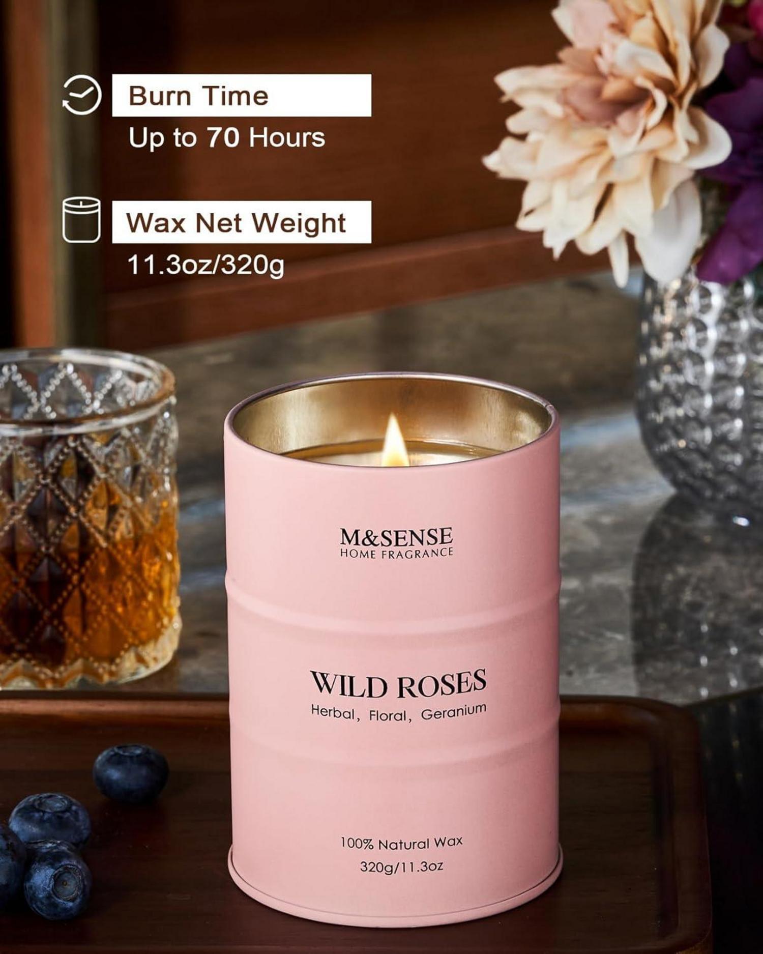 Natürliche Wildrose Soja-Kerze 320g, 70h lang anhaltend, Luxus Aromatherapie Kerze, Geschenk für Frauen