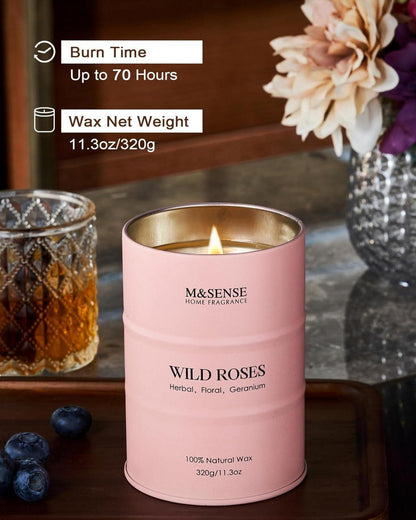 Natürliche Wildrose Soja-Kerze 320g, 70h lang anhaltend, Luxus Aromatherapie Kerze, Geschenk für Frauen
