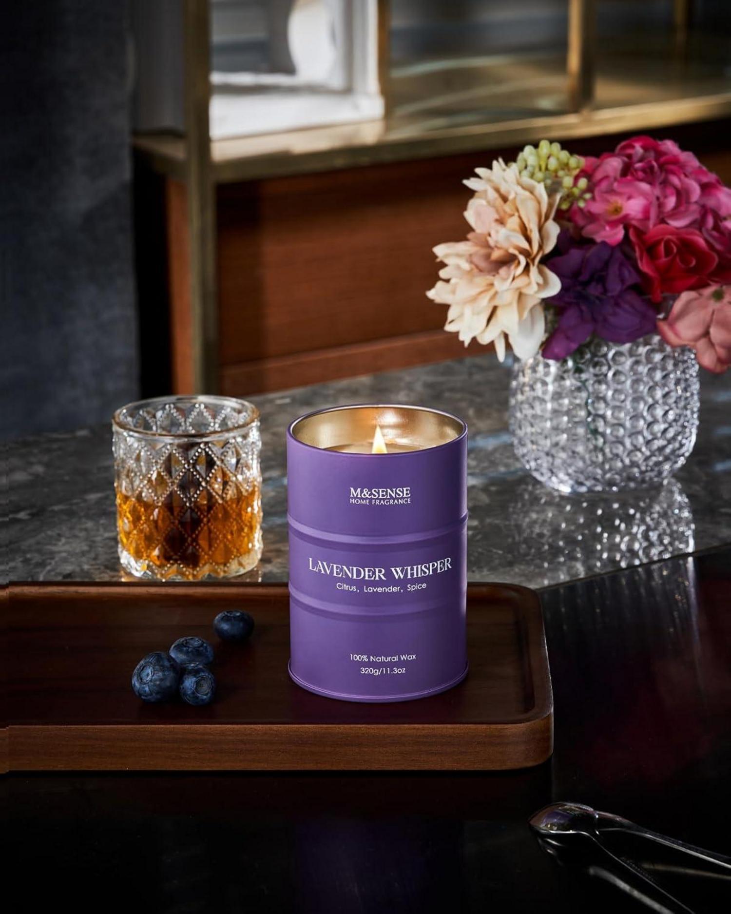 Luxuriöse Lavendel Duftkerze 320g 70h brennend Aromatherapie Stress Relief