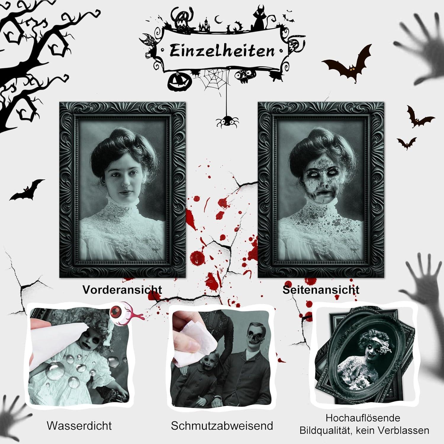 Benjia 6 Stück Halloween 3D Dekoration Gothic Horror Bilderrahmen Portrait wasserfest mit selbstklebenden Punkten