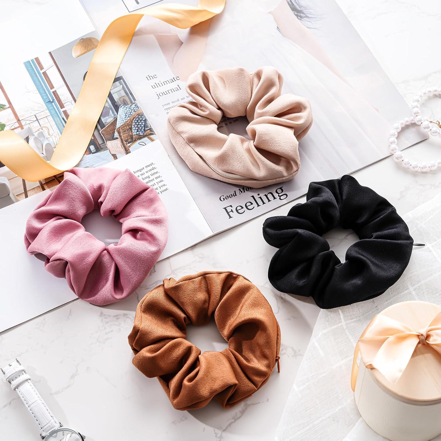 4er-Pack Haargummis Scrunchies mit versteckter Tasche für Damen