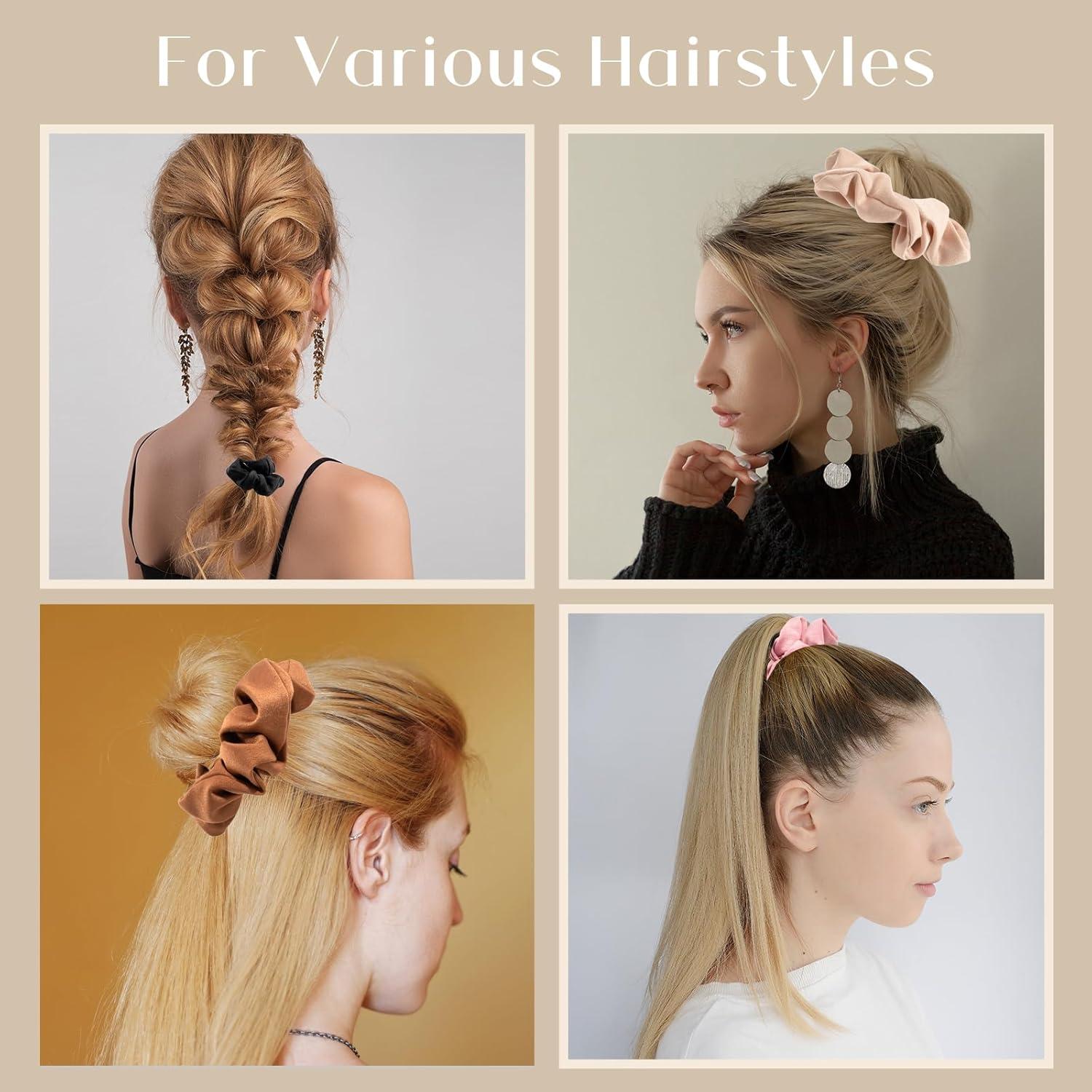 4er-Pack Haargummis Scrunchies mit Tasche für Damen - Weich Elastisch
