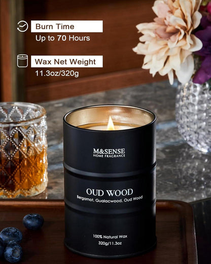 Natürliche Oud Holz Duftkerze 320g - Langanhaltend - Sojawachs - Geschenk für Männer Frauen