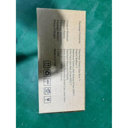 XXL Katzentoilette Edelstahl mit Matte und Schaufel Beige