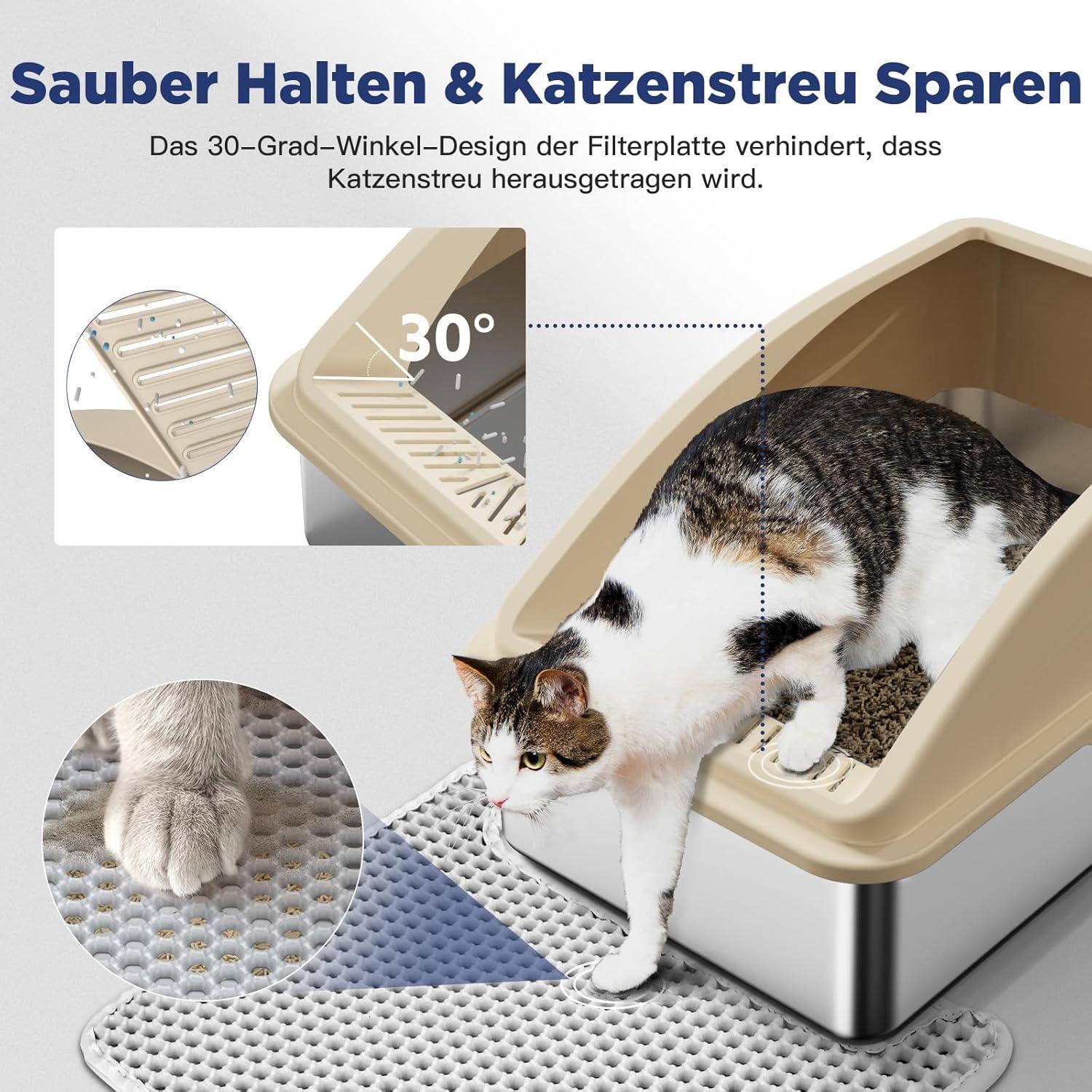 Katzentoilette XXL Edelstahl mit Streuschaufel und Matte