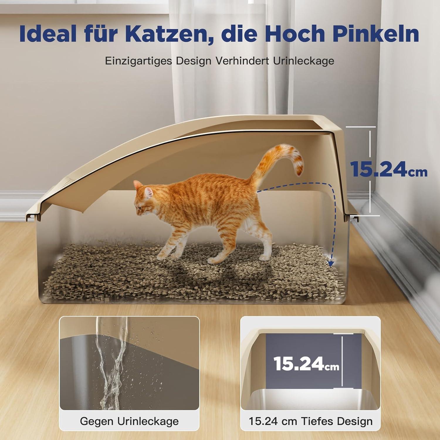 Katzentoilette XXL Edelstahl mit Streuschaufel und Matte, Groß und für große