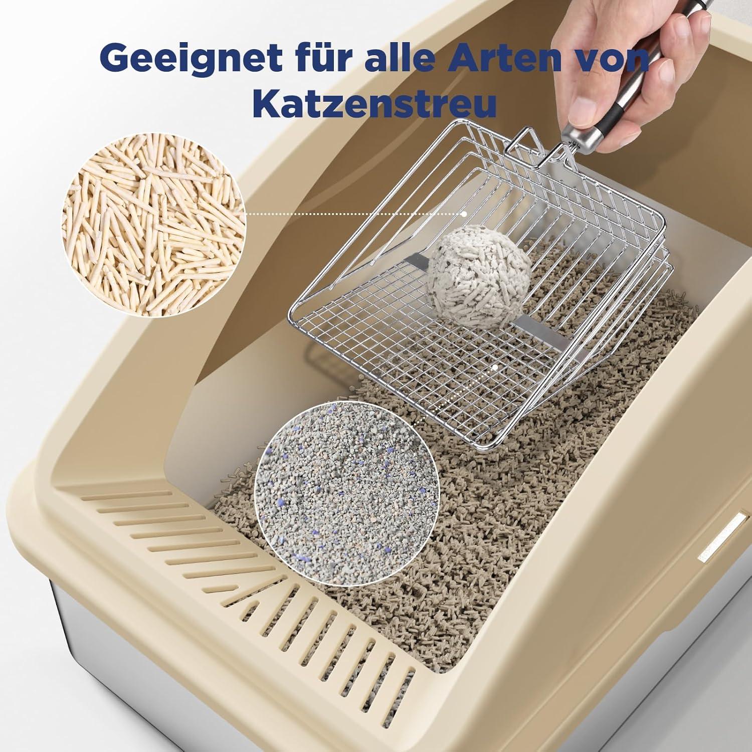 Katzentoilette XXL Edelstahl mit Streuschaufel und Matte, Groß und für große