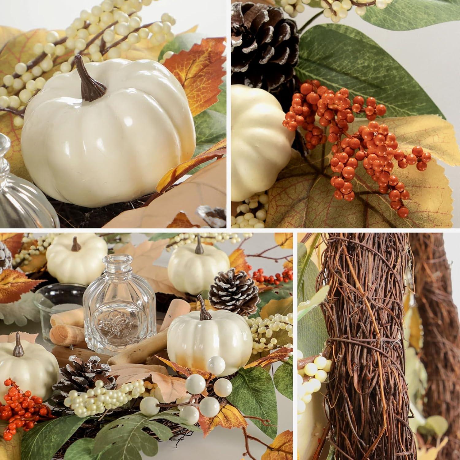 Herbstkranz Künstliche Kürbisse Tannenzapfen Beere Ahornblatt