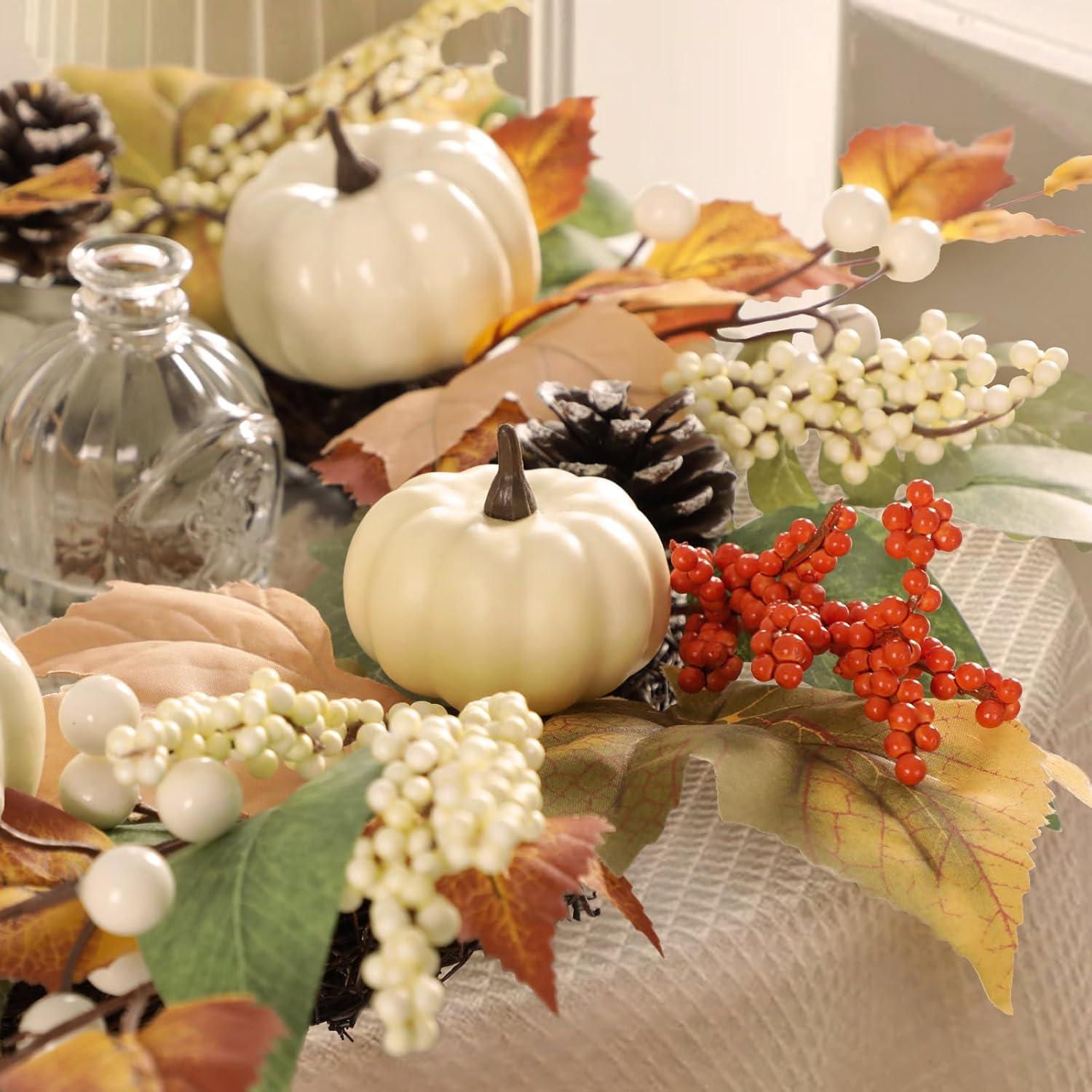 Herbstkranz 45cm Künstliche Kürbisse Ahornblatt Türkranz-Dekoration