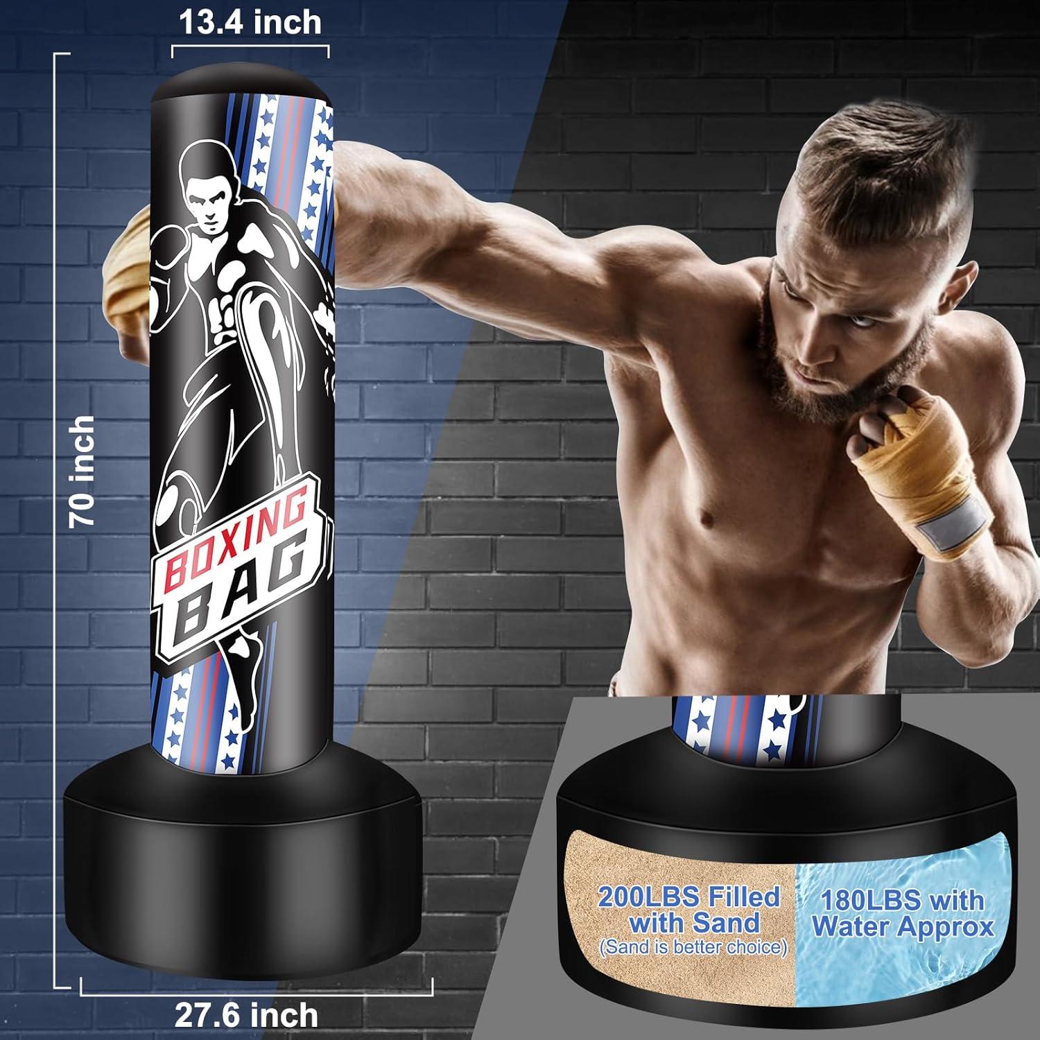 Boxsack Stehend 180cm Aufblasbar Freistehend Kickboxsack MMA Muay Thai Fitness