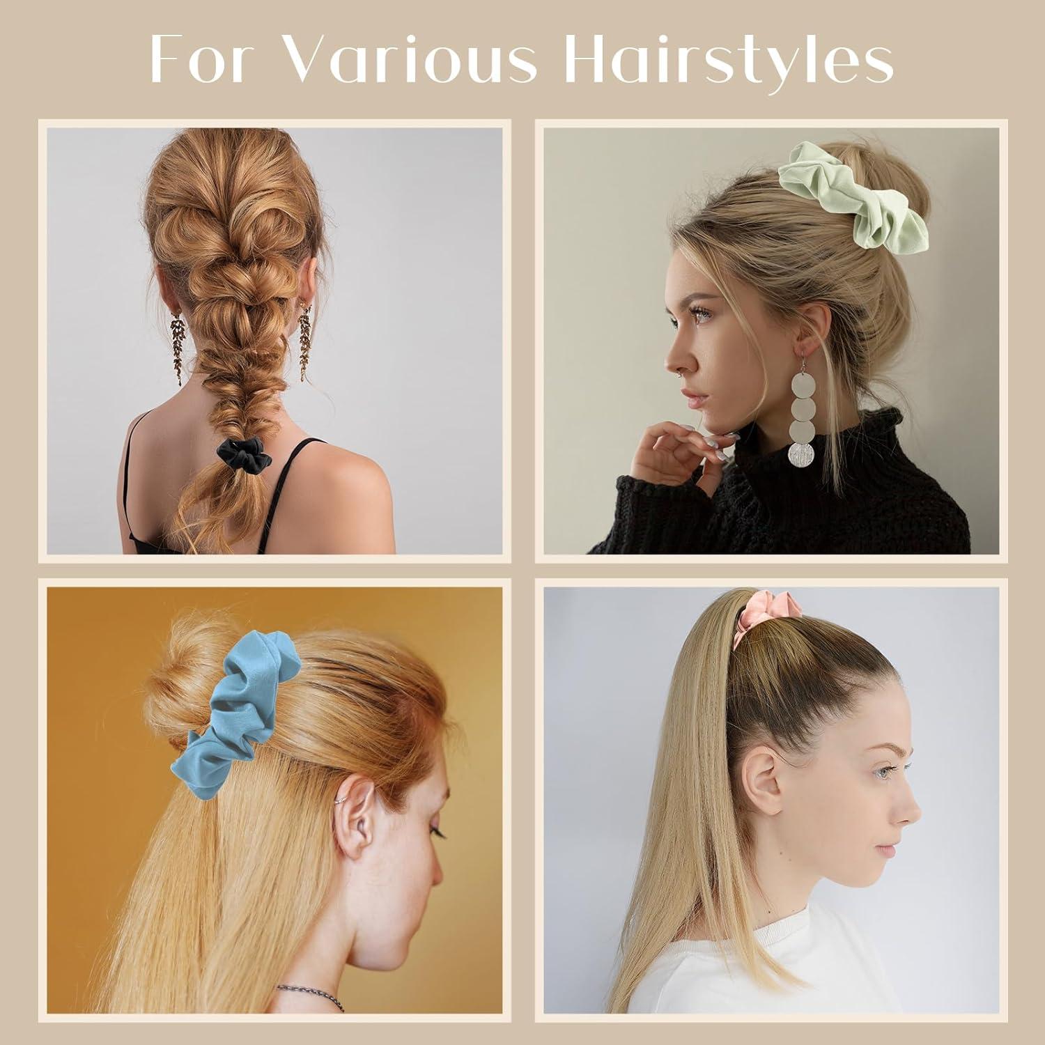 4er Pack Haargummis Scrunchies mit Tasche für Damen - Elastisch, Weich