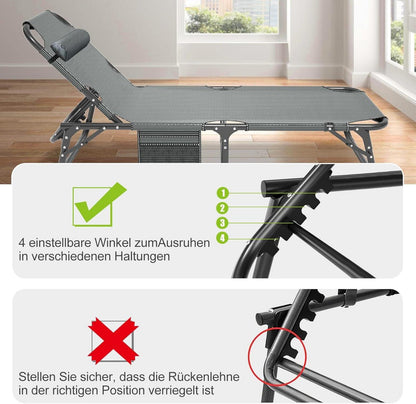 Klappbare Sonnenliege Gartenliege 68cm Breite 200kg Loading Matratze Kopfstütze