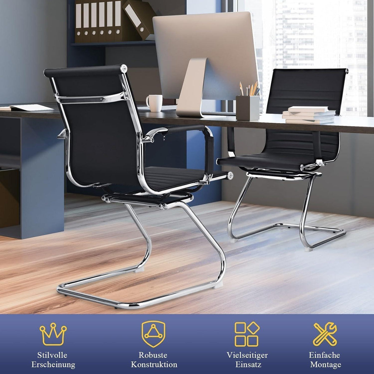 Moderner Bürostuhl 2er Set – Schwarz, Ergonomisch & Komfortabel