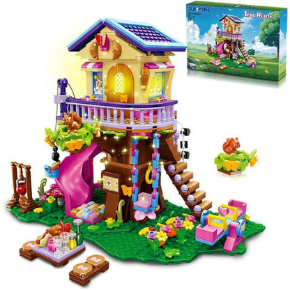 CUBIMANA Waldhütten-Bausteine Set mit LED-Licht für Kinder